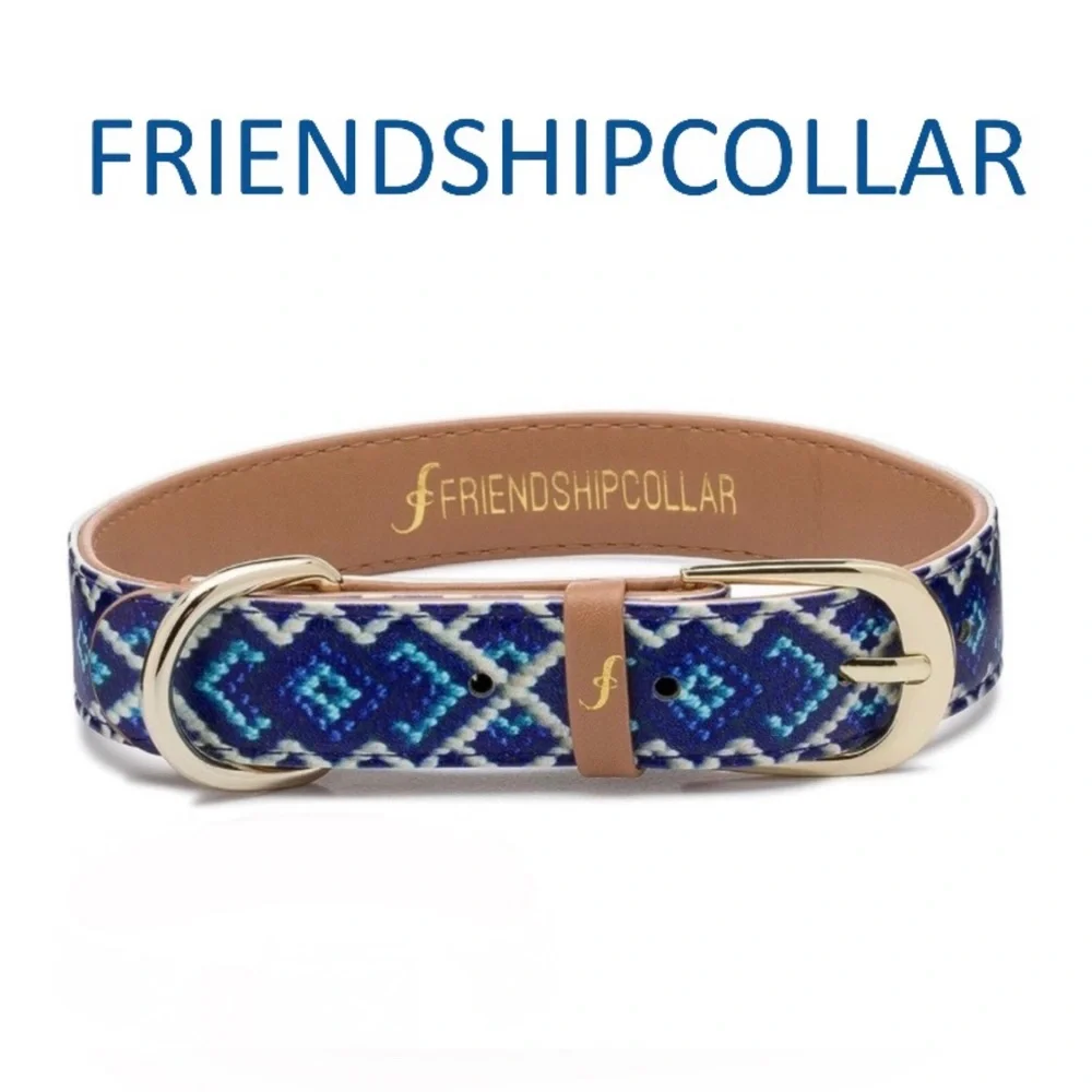 Friendship Mucky Pup Blue Diamond Leather Collar Dog Collar